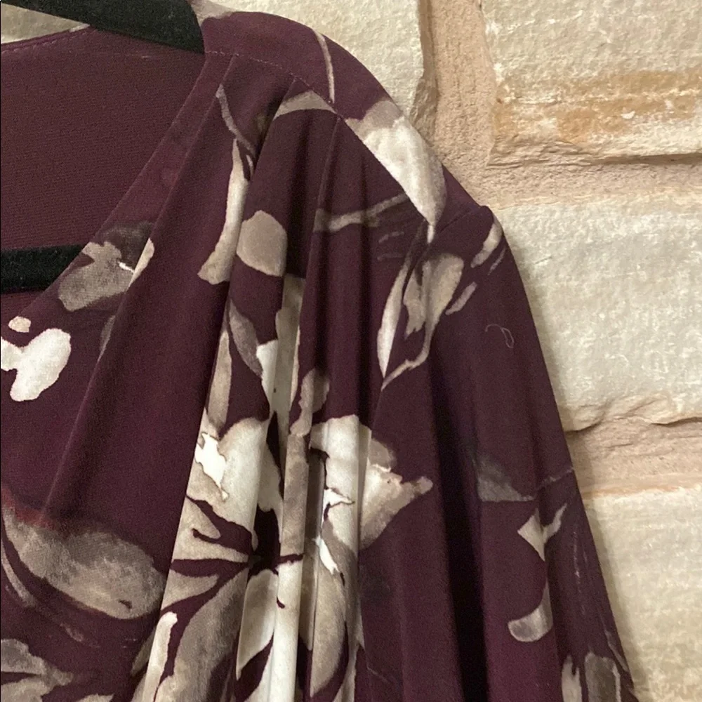 Ralph Lauren Floral Flutter Sleeve Ruched Jersey Dress Plum/ Grey Size 20W - Picture 4 of 11